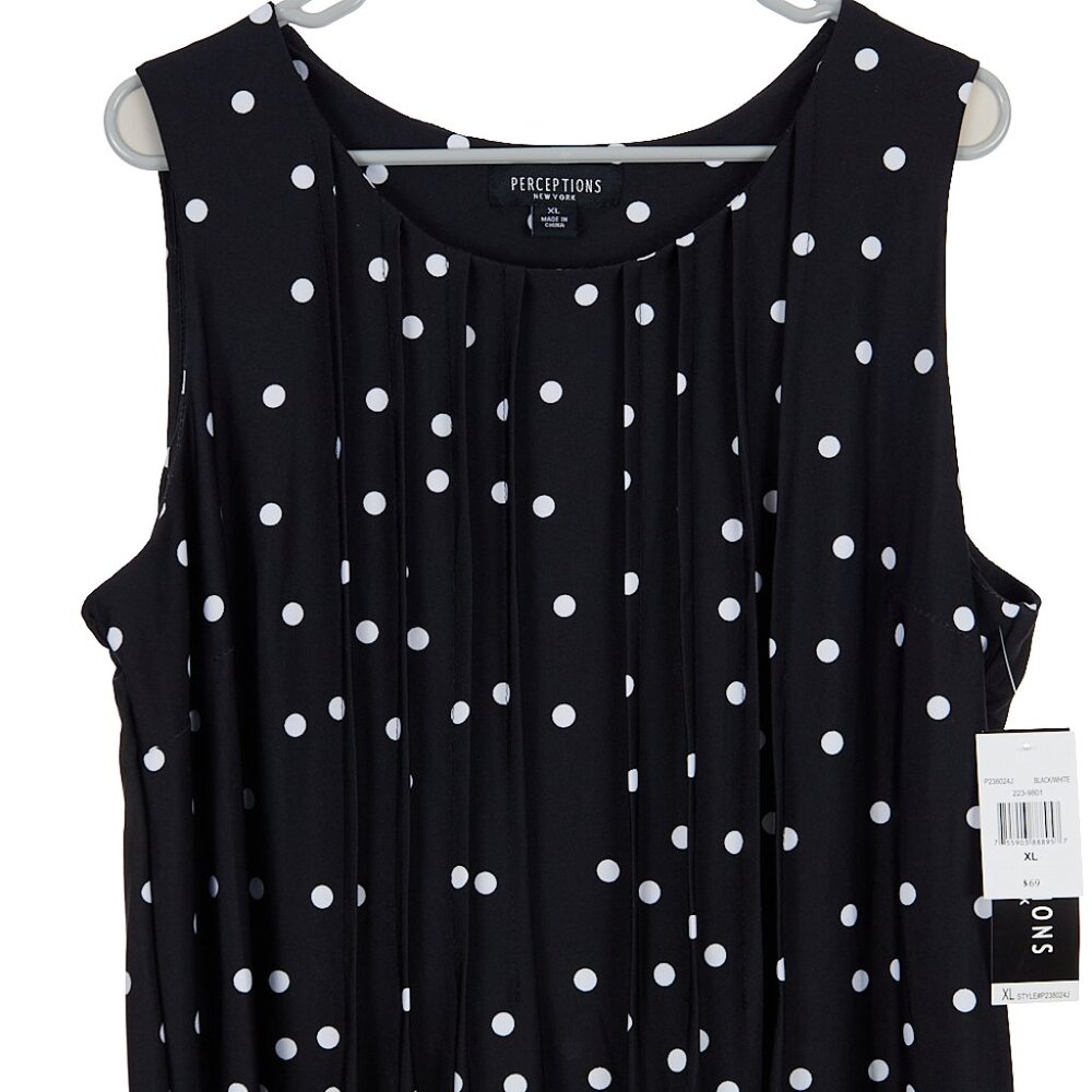 Perceptions Sleeveless Polka Dot Black White Casual Dress Women's XL NWT - Picture 2 of 6